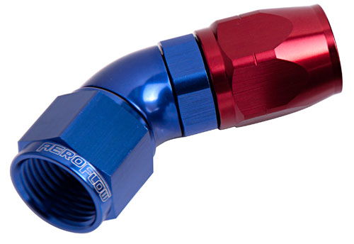 550 Series Cutter One-Piece Full Flow Swivel 45° Hose End -12AN Blue/Red Finish. Suits 100 & 450 Series Hose