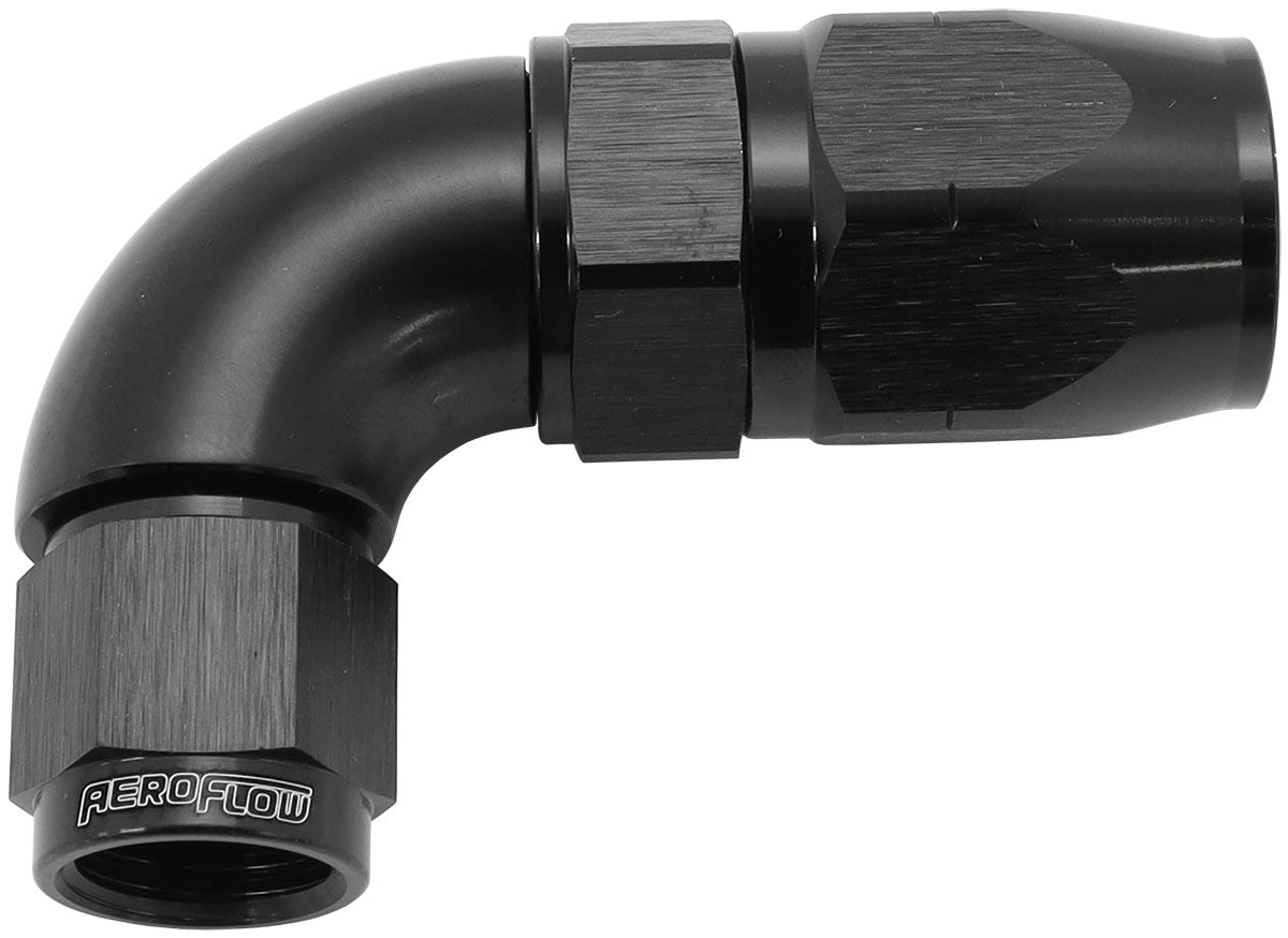 550 Series Cutter Style One Piece Swivel 90° Stepped Hose End -6AN to -8 Hose Black Finish. Suits 100 & 450 Series Hose