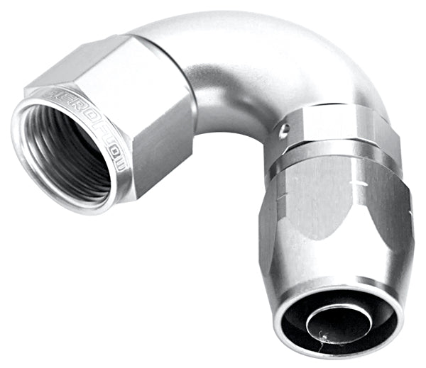550 Series Cutter One-Piece Full Flow Swivel 120° Hose End -4AN Silver Finish. Suits 100 & 450 Series Hose