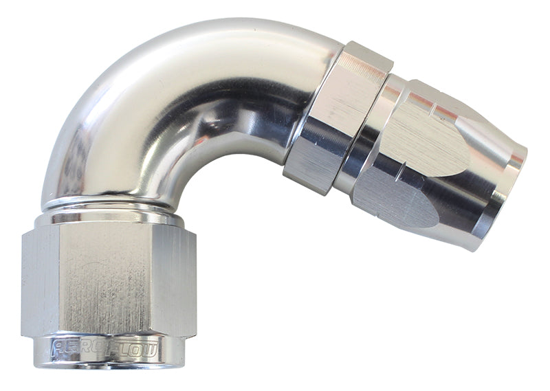 550 Series Cutter Style One Piece Swivel 120° Stepped Hose End -10AN to -8 Hose Silver Finish. Suits 100 & 450 Series Hose