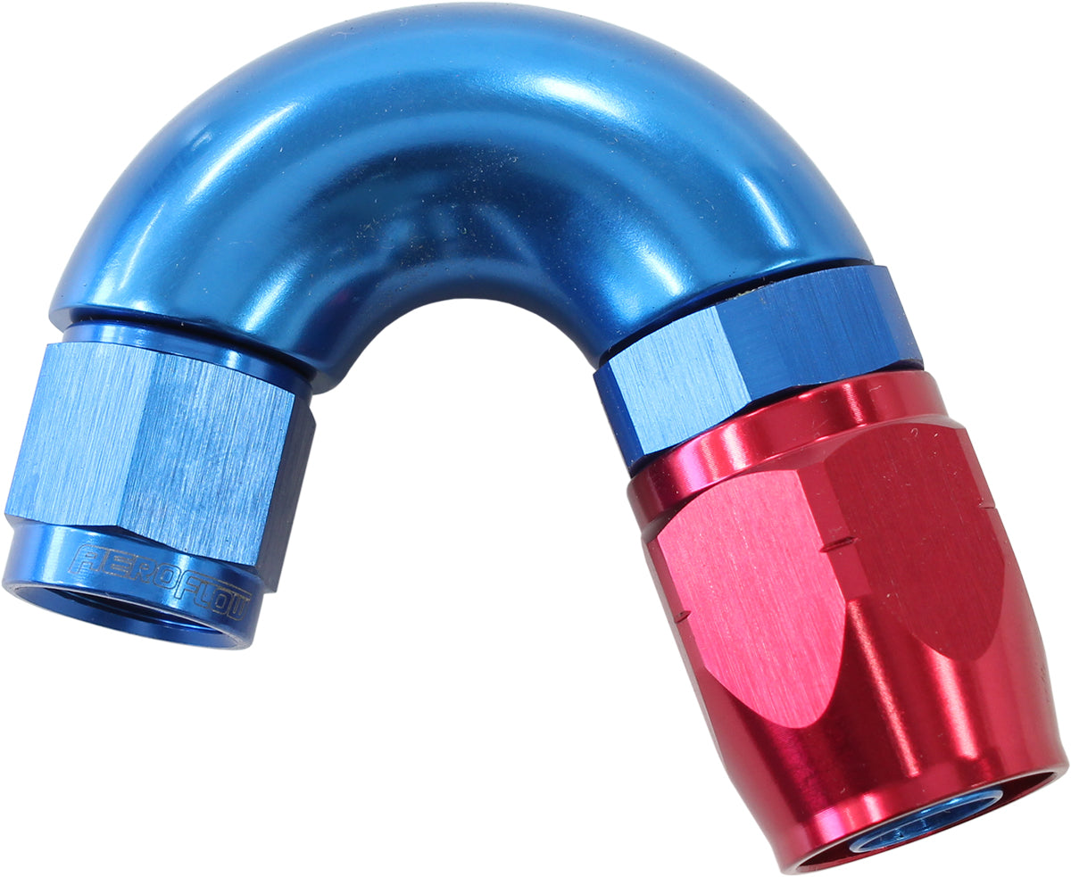 550 Series Cutter Style One Piece Swivel 150° Stepped Hose End -6AN to -8 Hose Blue/Red Finish. Suits 100 & 450 Series Hose