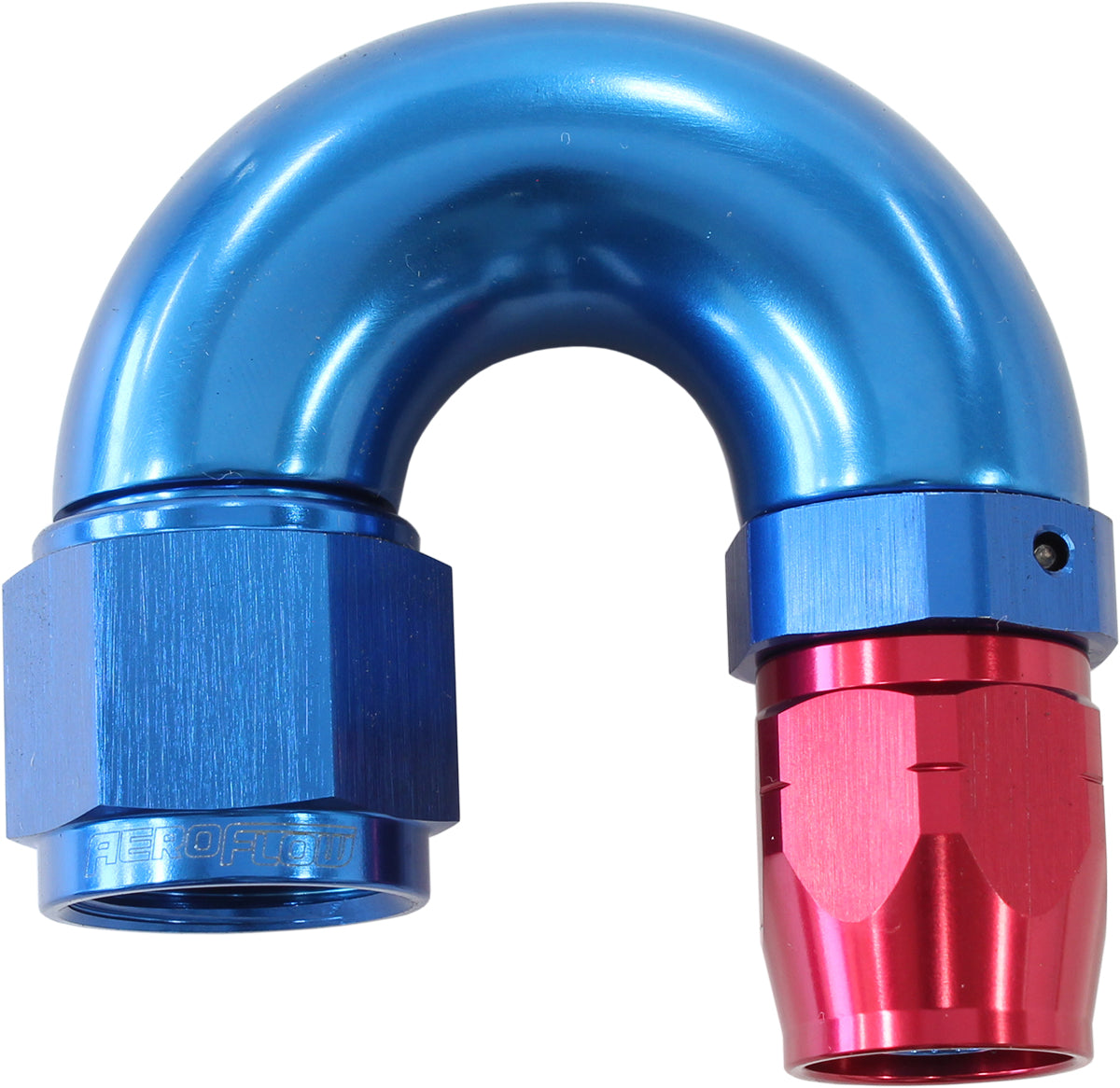 550 Series Cutter Style One Piece Swivel 180° Stepped Hose End -8AN to -6 Hose Blue/Red Finish. Suits 100 & 450 Series Hose