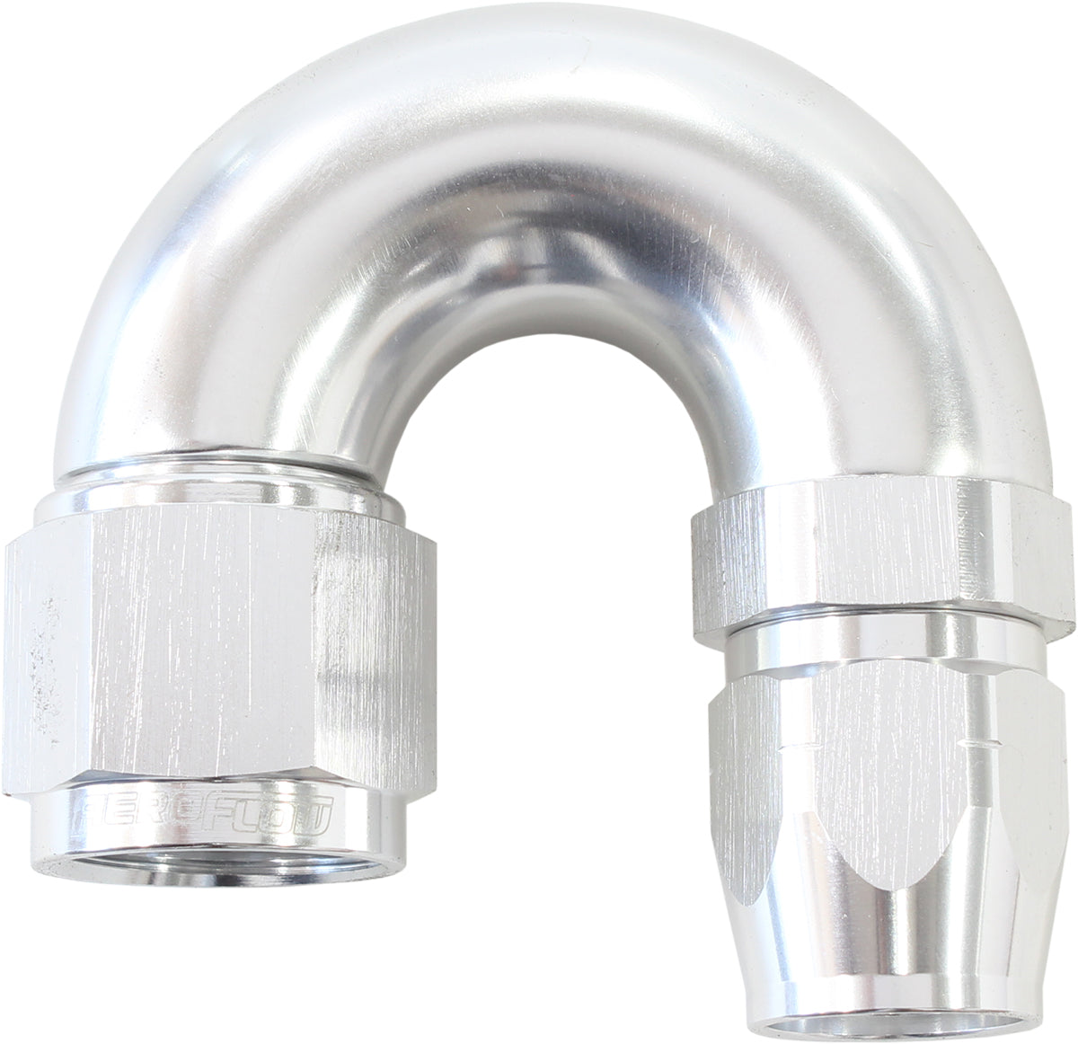 550 Series Cutter Style One Piece Swivel 180° Stepped Hose End -8AN to -6 Hose Silver Finish. Suits 100 & 450 Series Hose