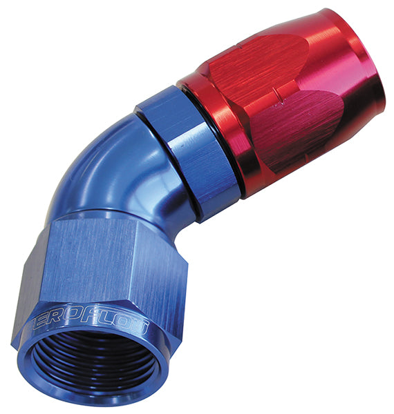 550 Series Cutter One-Piece Full Flow Swivel 60° Hose End -4AN Blue/Red Finish. Suits 100 & 450 Series Hose