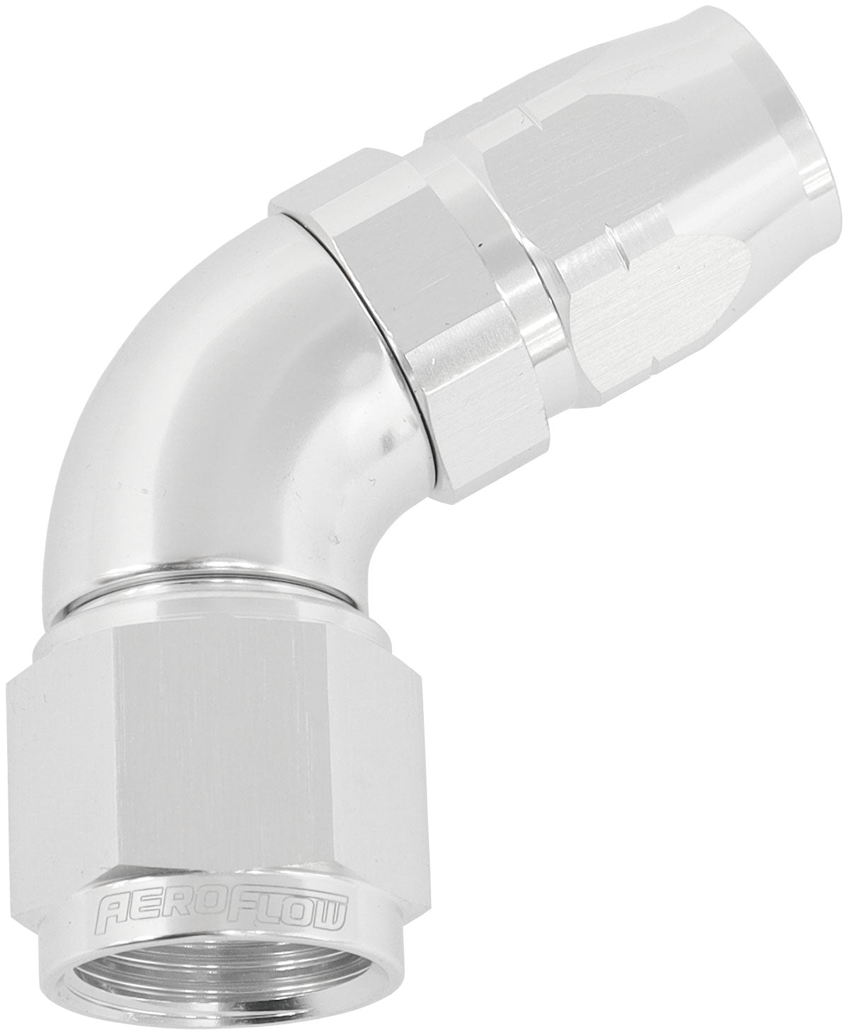 550 Series Cutter Style One Piece Swivel 60° Stepped Hose End -8AN to -6 Hose Silver Finish. Suits 100 & 450 Series Hose