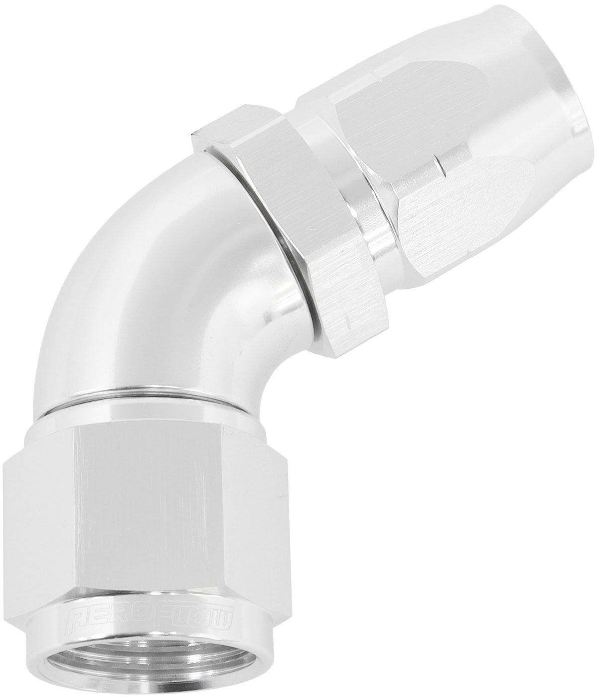 550 Series Cutter Style One Piece Swivel 60° Stepped Hose End -10AN to -8 Hose Silver Finish. Suits 100 & 450 Series Hose