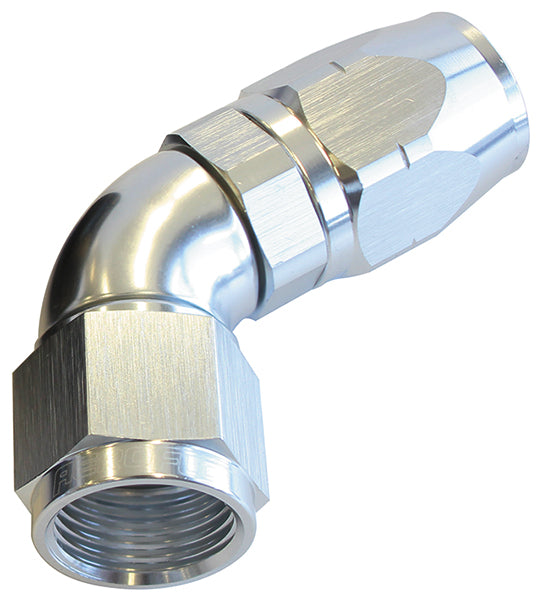 550 Series Cutter One-Piece Full Flow Swivel 60° Hose End -8AN Silver Finish. Suits 100 & 450 Series Hose