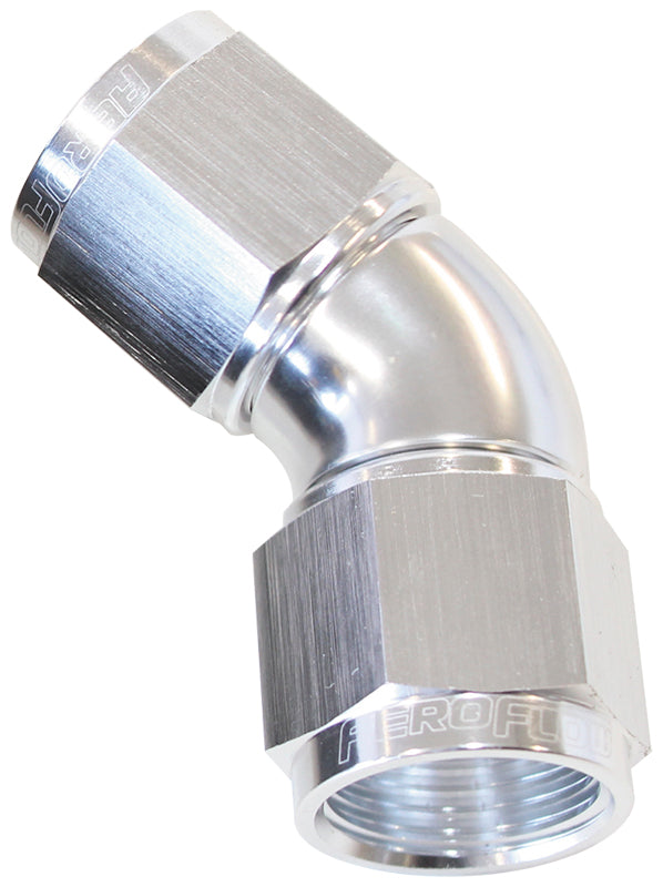 45° Full Flow Female Coupler -8AN Silver Finish