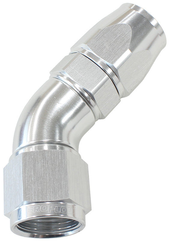 570 Series PTFE 45° Hose End -3AN Silver Finish. Suits 200 & 250 Series Hose
