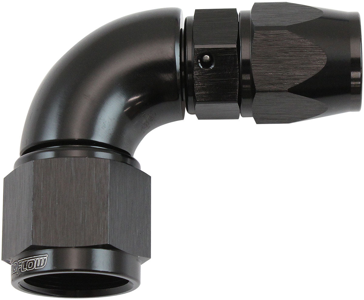 Aeroflow 200 Series Teflon Style One Piece 90 Degree Stepped Hose End -8AN to -6 Hose Black Finish, Suits 200 & 250 Series Hose