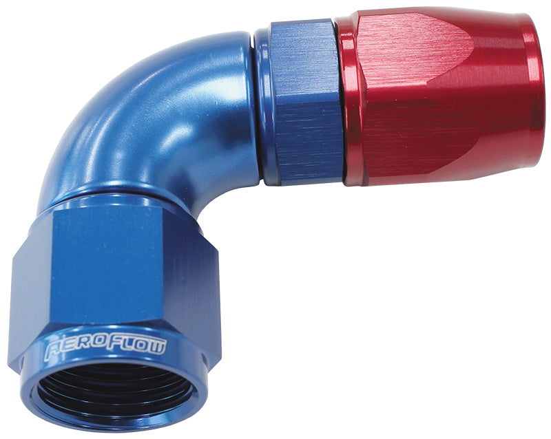 570 Series PTFE 90° Hose End -12AN Blue/Red Finish. Suits 200 & 250 Series Hose