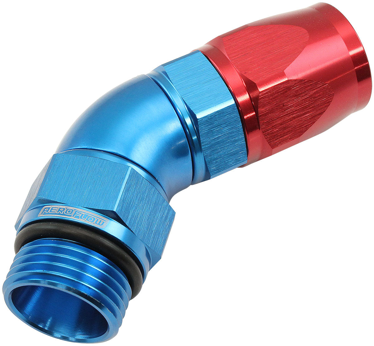 Aeroflow ORB Taper Swivel 45° Hose End -10 ORB to -10AN Blue/Red Finish. Suit 200 & 250 Series Hose