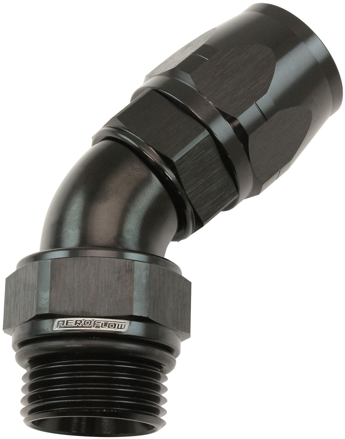 Aeroflow ORB Taper Swivel 45° Hose End -12 ORB to -12AN Black Finish. Suit 200 & 250 Series Hose
