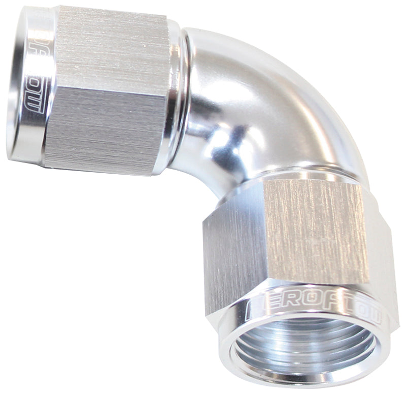 90° Full Flow Female Coupler -4AN Silver Finish