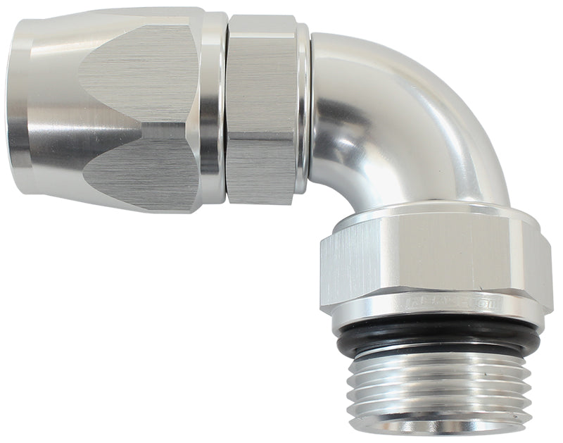 Aeroflow 90° ORB Male Swivel PTFE (Teflon®) Hose End -10 ORB to -10AN Silver Finish