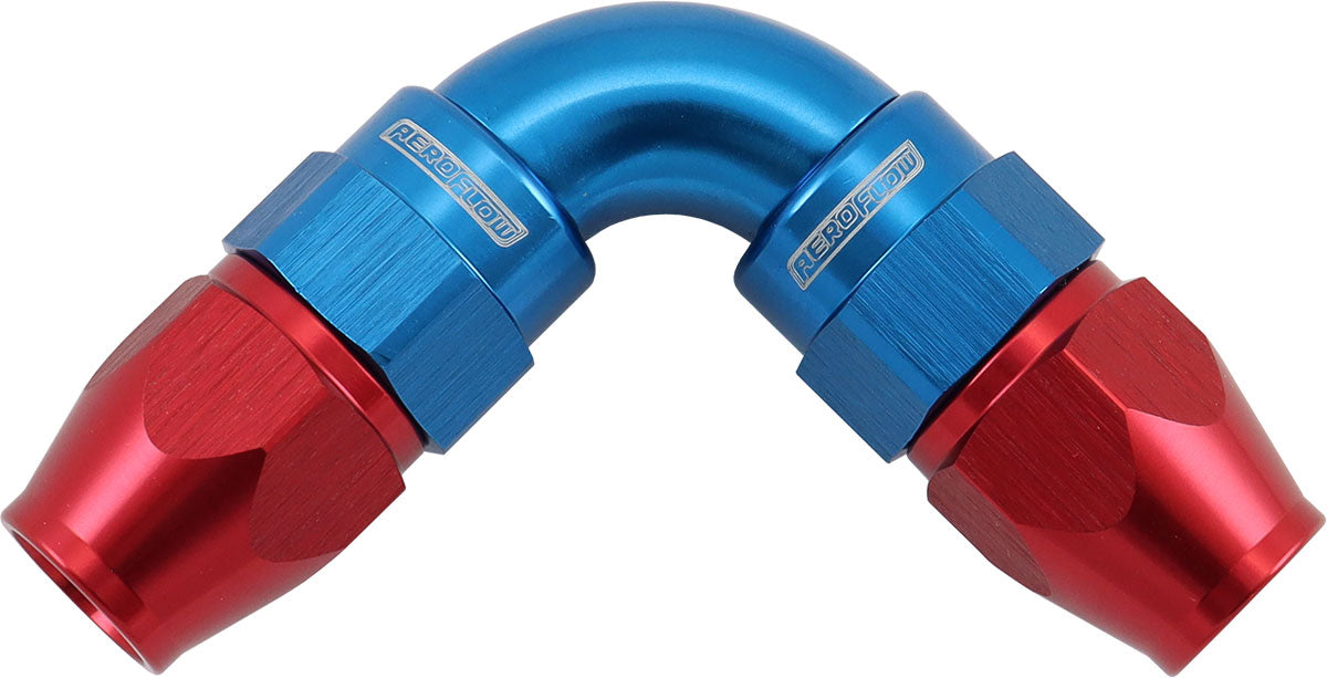 590 Series PTFE 90° Dual Hose Ends -4AN Blue/Red Finish. Suits 200 & 250 Series Hose