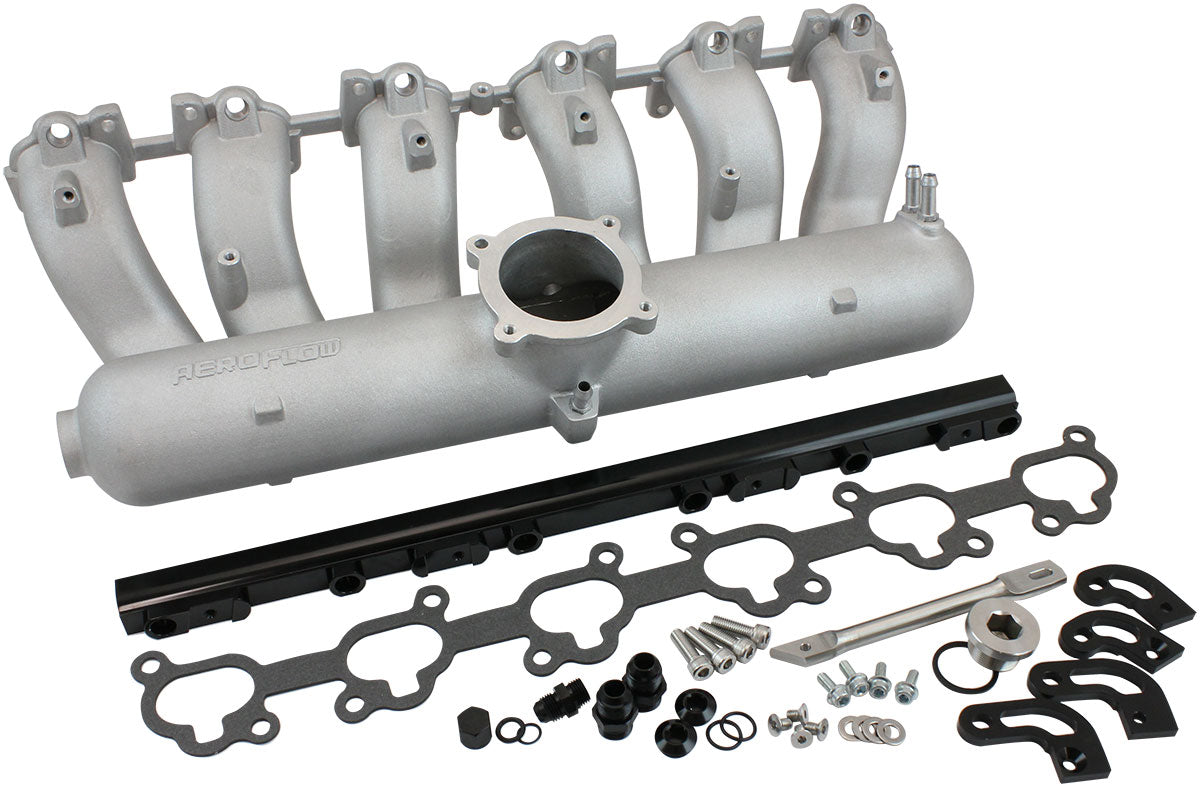 Aeroflow Ford Falcon FG Barra Intake Manifold - Natural Cast Finish -8ORB Fuel Rails to suit 14mm 3/4" Length Fuel Injectors