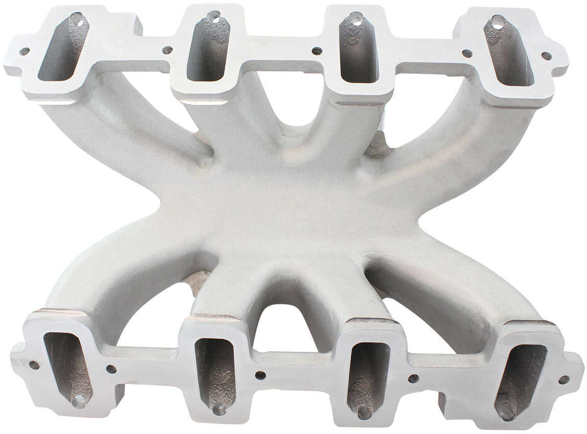 Aeroflow GM LS Cathedral Port Carburettor Hi Rise Race Single Plane EFI Intake Manifold, Natural Cast Finish 4 Barrell 4150 Square Bore Carburettor Pad