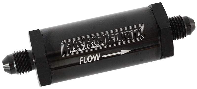Long Inline Fuel & Oil Filter -4AN Black Finish. Includes 30 Micron Element, 3" Long, 1" O.D