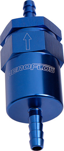 30 Micron Billet Fuel Filter 5/16" Barb Blue Finish. 2" Length