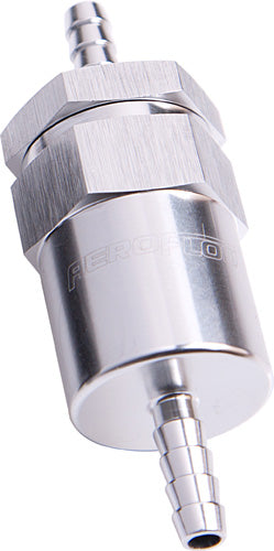 30 Micron Billet Fuel Filter 3/8" Barb Silver Finish. 2" Length