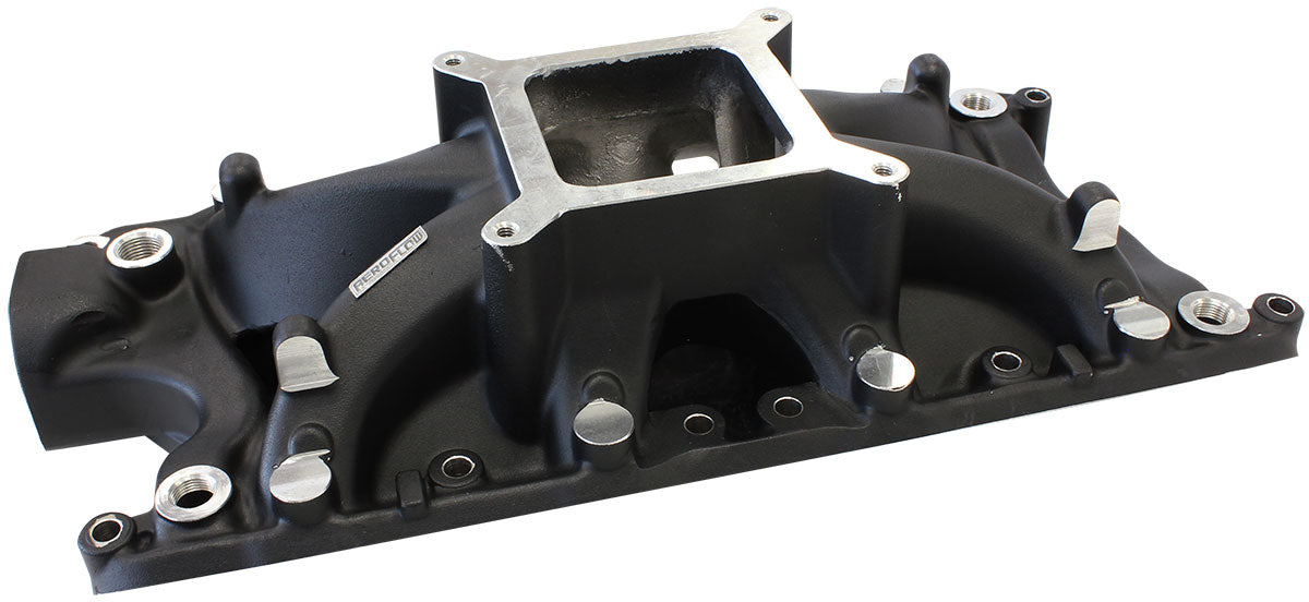 Ford 289-302W Hi-Rise Single Plane Intake Manifold, Black Finish 3000 - 8000 RPM, Square Bore Carburettor Pad, Non-EGR