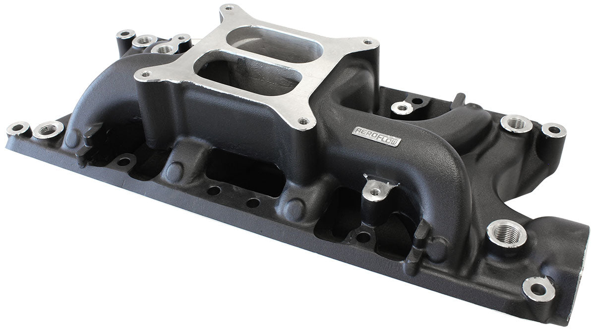 Small Block Ford 289-302 Windsor Air Gap Dual Plane Intake Manifold, Black Finish 1500 - 6500 RPM, Square Bore Carburettor Pad, Non-EGR