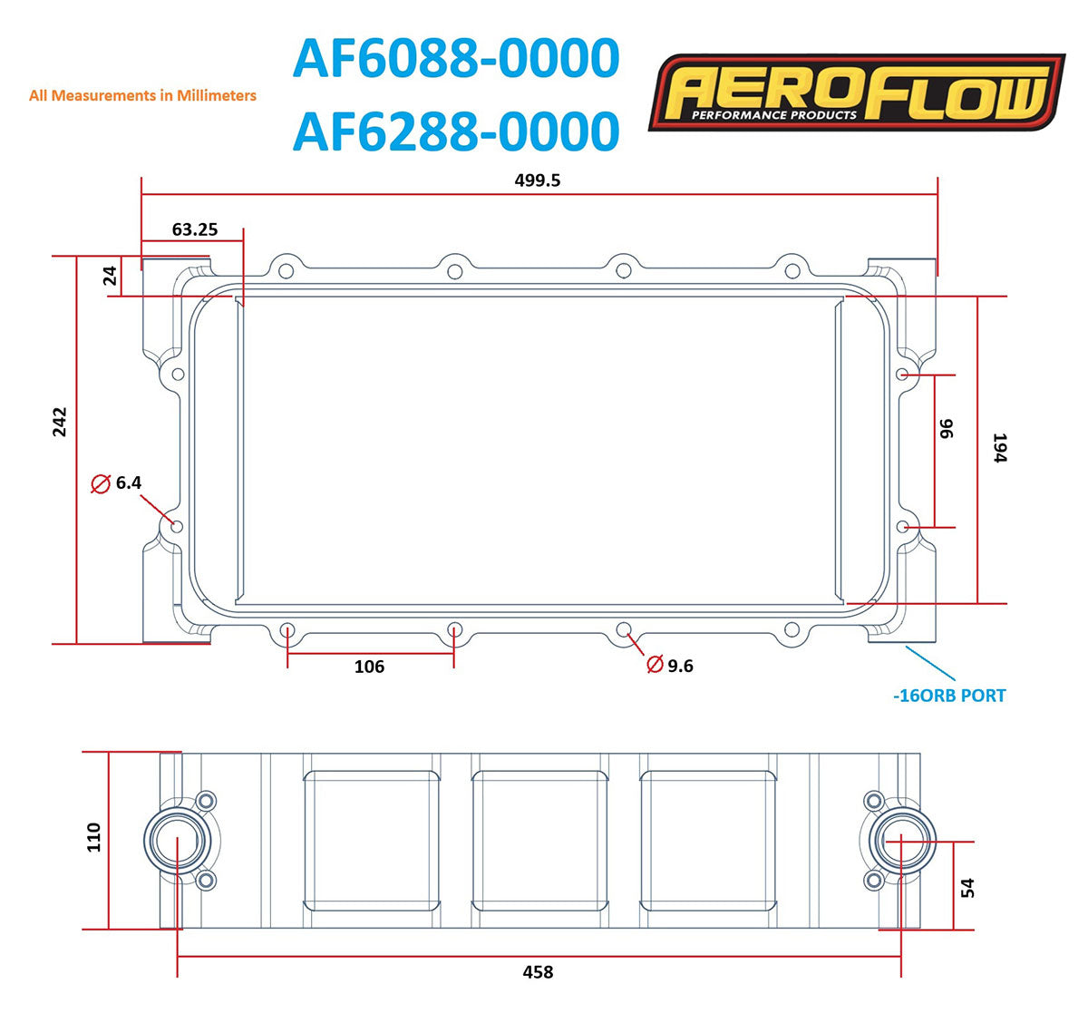 Aeroflow Water to Air Intercooler for Modular Intake Manifold 4-1/4" Tall, Black Anodized CNC Finish