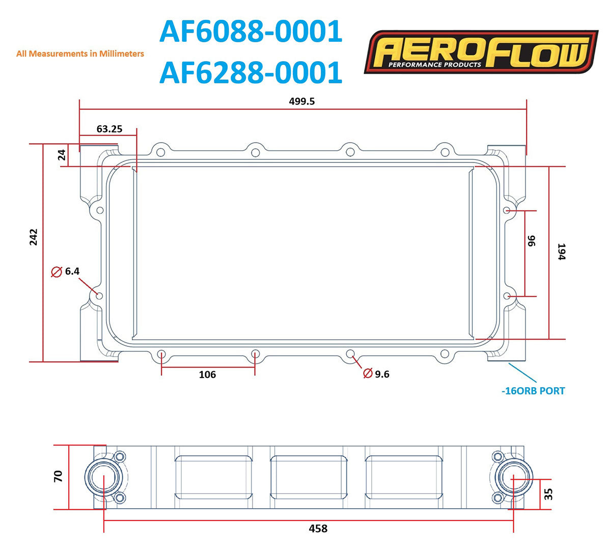 Aeroflow Water to Air Intercooler for Modular Intake Manifold 2-3/4" Tall, Black Anodized CNC Finish