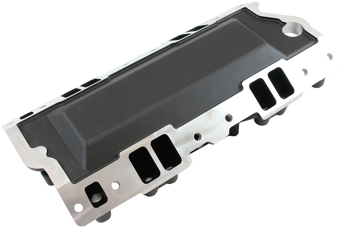 SB Chev EFI Air Gap Single Plane Intake Manifold, Black Finish 2500 - 7500 RPM, Square Bore Carburettor Pad, Non-EGR