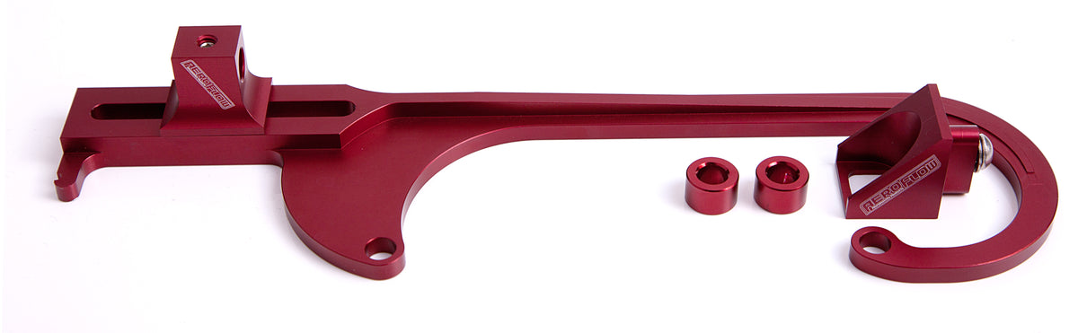 Billet Throttle Cable Bracket 4150 Style Red Finish Return spring bracket part number AF64-2031R sold separately.