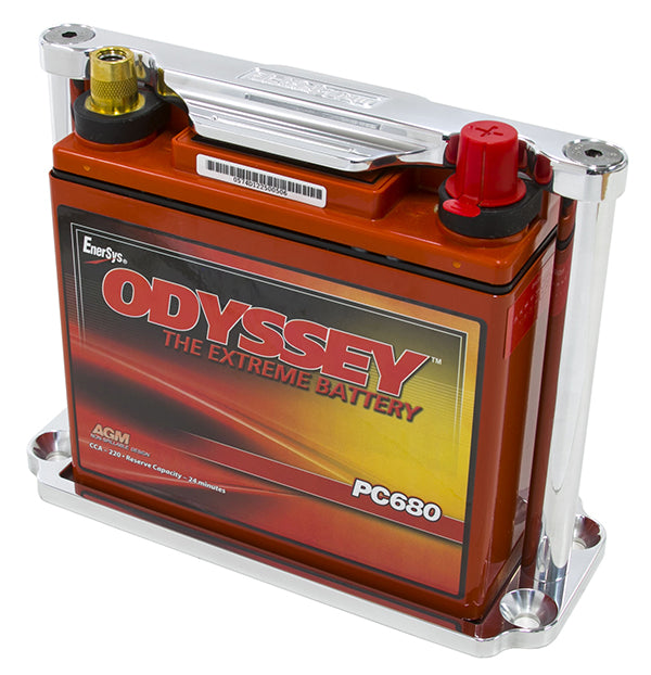 Billet Aluminium Battery Trays Suit Odyssey ODPC680 battery, Polished finish