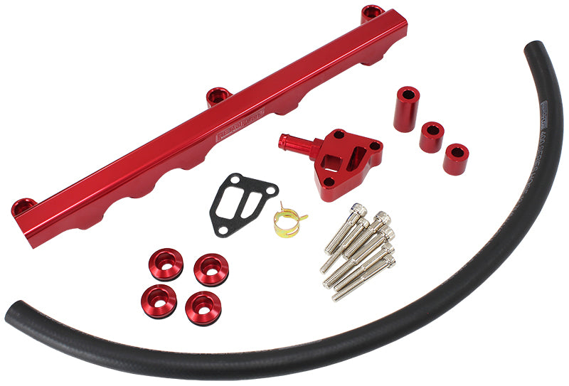 Nissan S14 and S15 SR20 Billet EFI Fuel Rail - Red Suit 14mm Short Length Fuel Injectors, -8ORB Ports