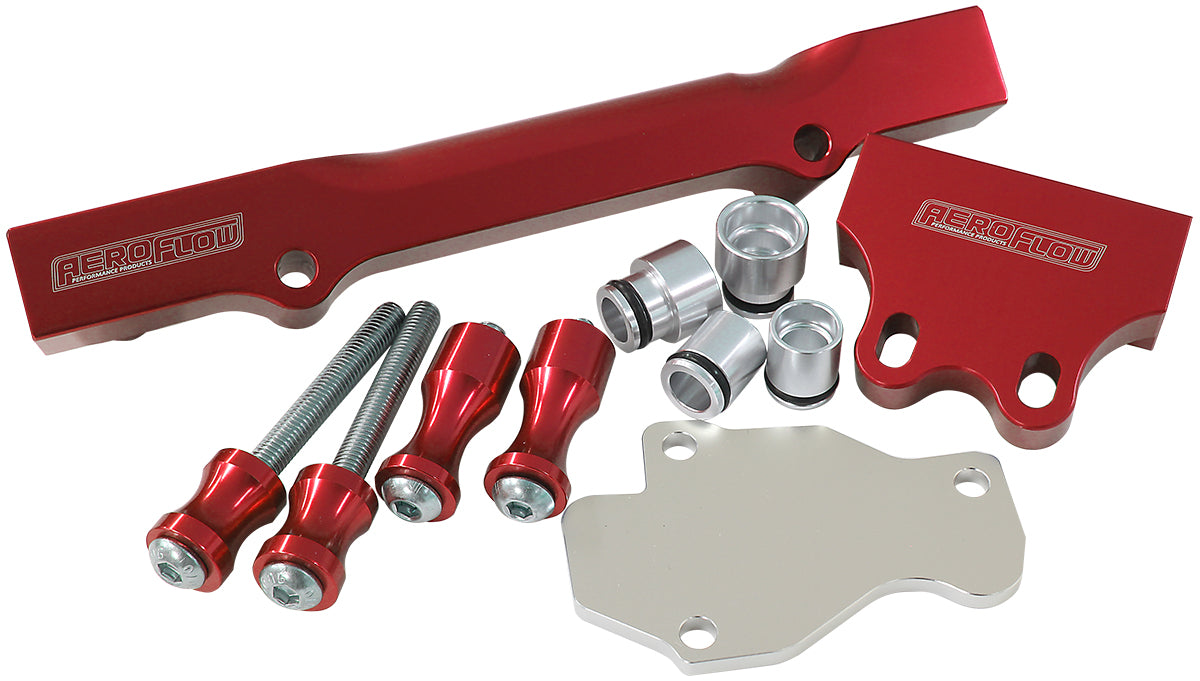 Aeroflow Mazda Series 6,7,8 13B Billet EFI Fuel Rails - Red Suit 14mm Short Fuel Injectors, -8ORB Ports