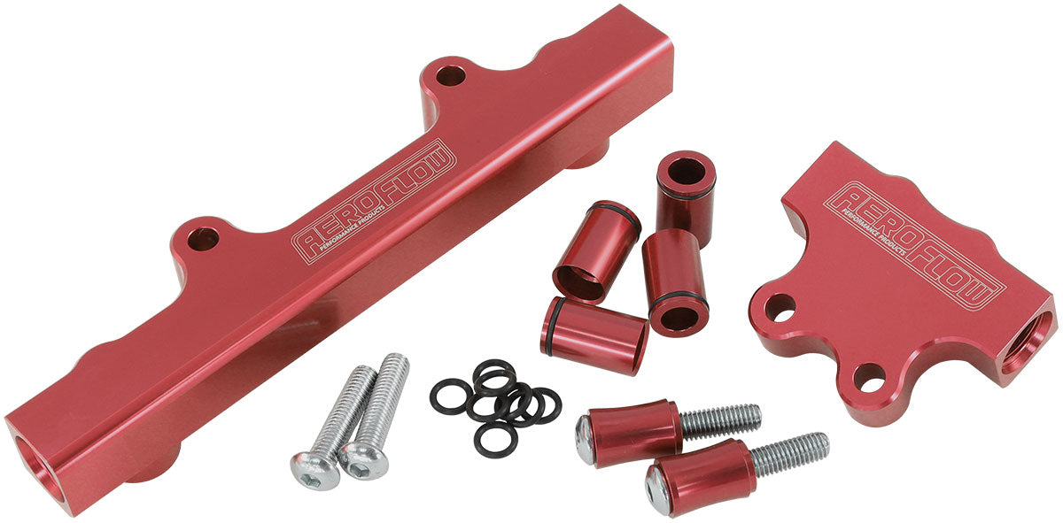 Aeroflow Mazda Series 4, 5 13B Billet EFI Fuel Rails - Red Suit 14mm 3/4" Length Fuel Injectors, -8ORB Ports