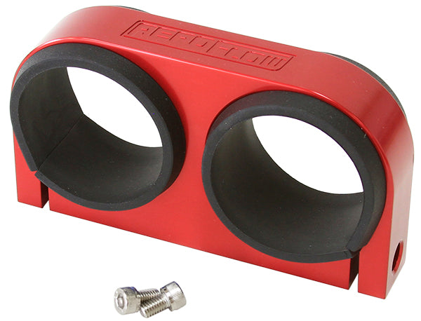 Dual Billet Fuel Pump Bracket - Red Suits Aeroflow/Bosch 044 Fuel Pumps. Can also be used as a 2-5/8" Gauge Holder