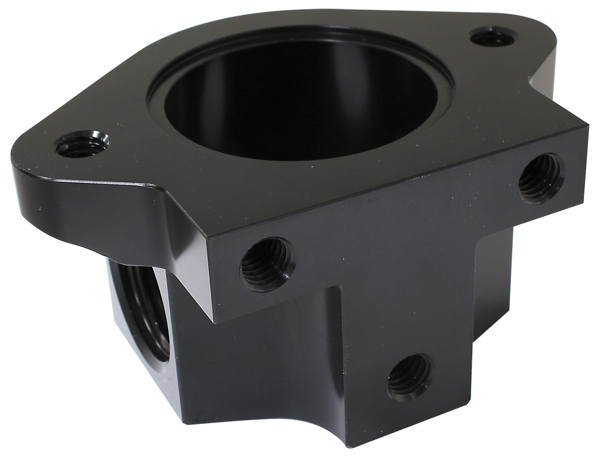 Billet Remote Thermostat Housing - Black With -12ORB Ports, Use With Chev Thermostat Housing