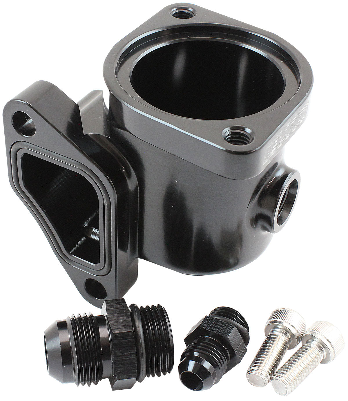 Billet Aluminium Lower Thermostat Housing - Black Suit Ford Falcon BA-BF-FG 6 Cylinder Barra 2005-on