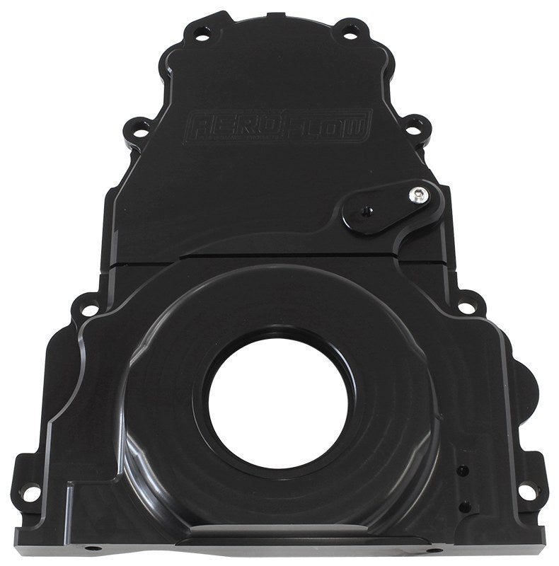 GM LS 2-Piece Billet Timing Cover - Black Finish Includes Mounting Hardware and Cam Sensor Plug