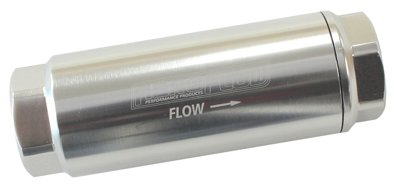 60 Micron Pro Filter - Silver -8AN ORB Inlet/Outlet Ports, 3-1/2" x 1-1/4"