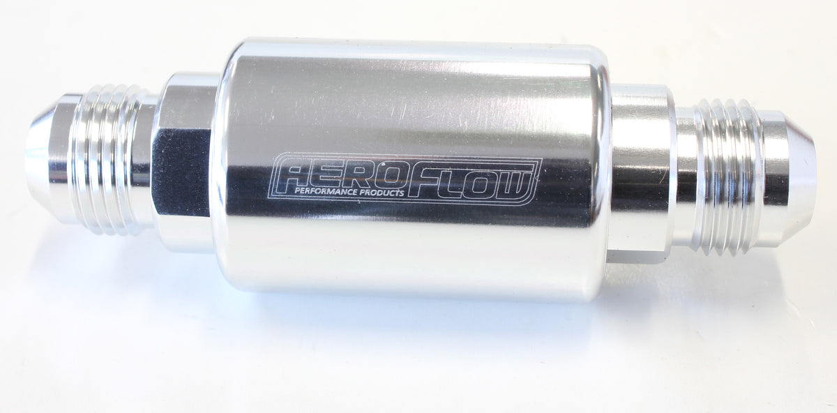 Billet Fuel Filter -8AN 40 micron Stainless Steel element, 1.25" x 3" L, Silver