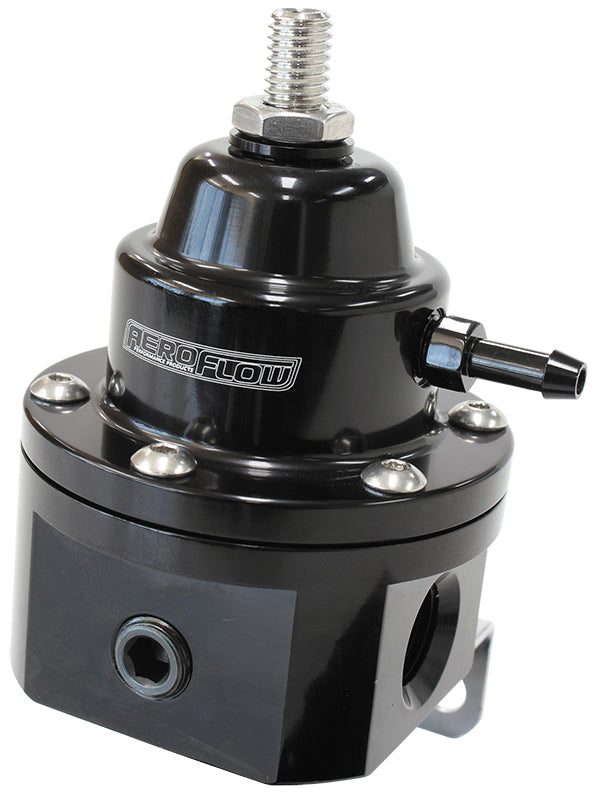 3-Port 1200hp Billet Fuel Pressure Regulator 30-120psi Adjustable - Black 3 x -6 ORB Ports & 1 x 1-/8" NPT Port