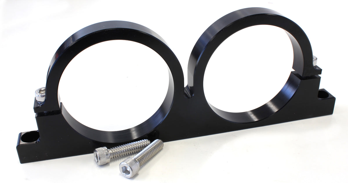 Dual Billet Filter Bracket Black Finish. Suits 2-1/2" Diameter Filters or Remote Reservoirs