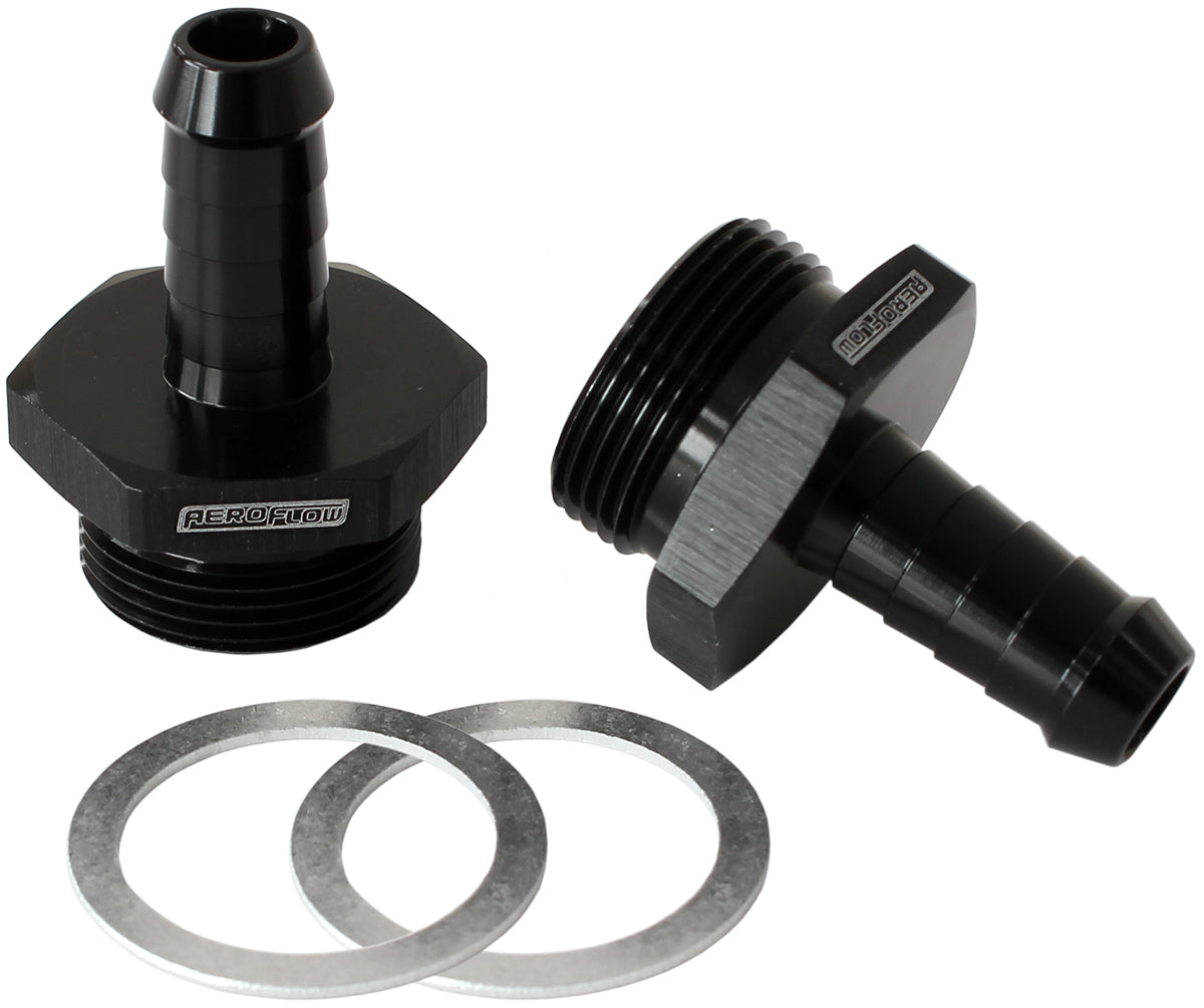 Carburettor Adapter - Male 3/8" Barb to 7/8" x 20 Black Finish. Suit Holley Inlet Feed
