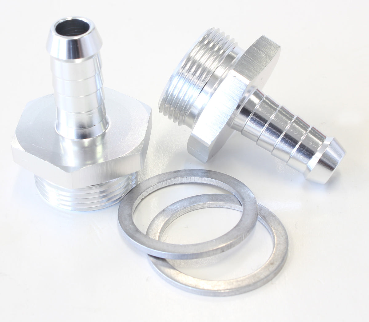 Carburettor Adapter - Male 3/8" Barb to 7/8" x 20 Silver Finish. Suit Holley Inlet Feed