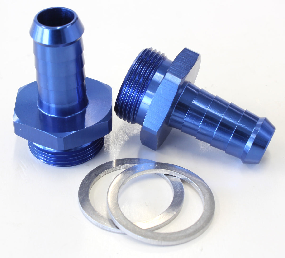 Carburettor Adapter - Male 1/2" Barb to 7/8" x 20 Blue Finish. Suit Holley Inlet Feed