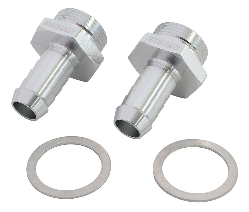 Carburettor Adapter - Male 1/2" Barb to 7/8" x 20 Silver Finish. Suit Holley Inlet Feed