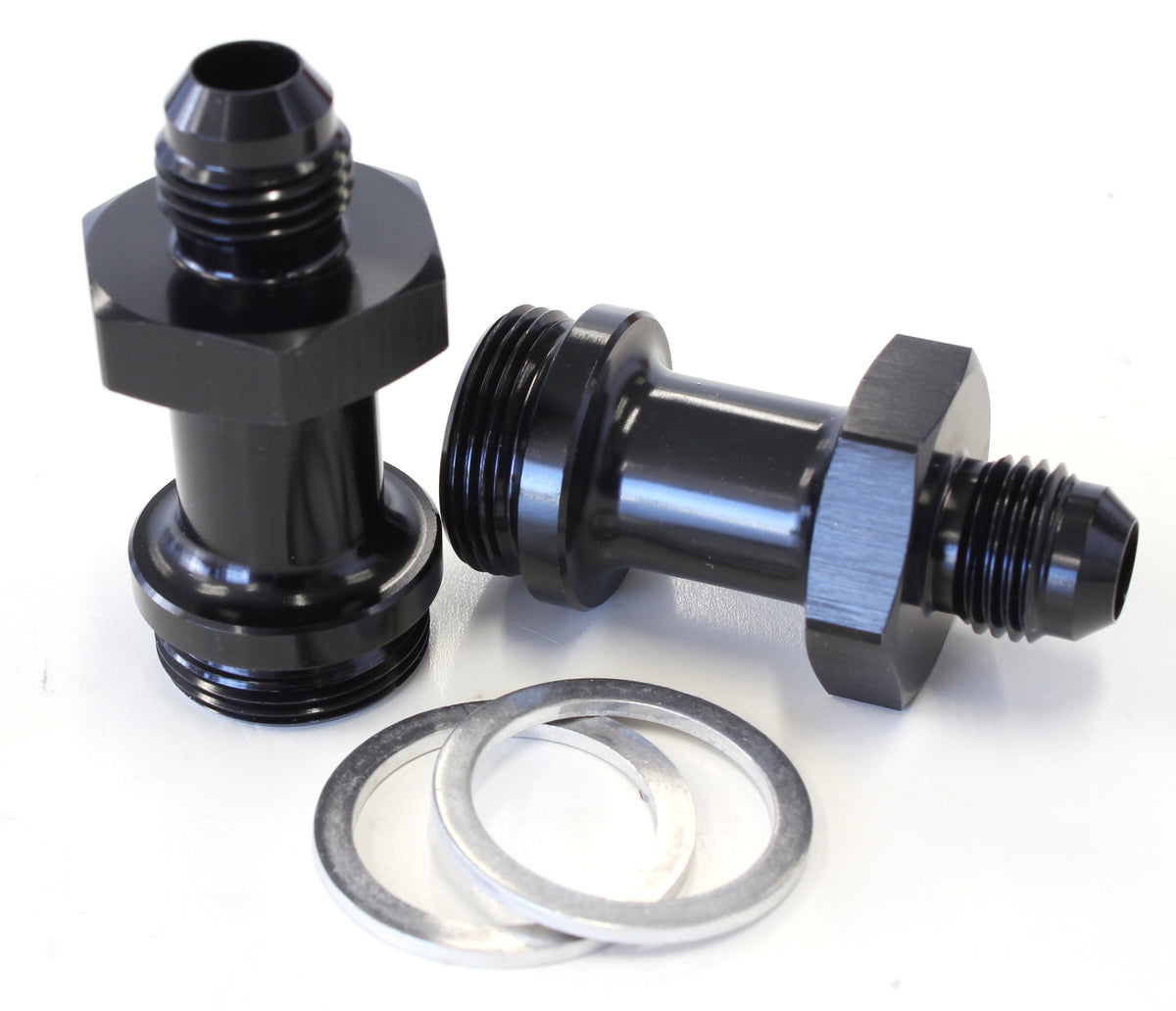 Carburettor Adapter - Male 7/8" to -6AN 1-3/4" Long Black Finish. Suit Holley Inlet Feed