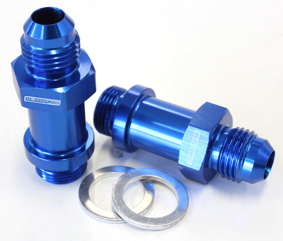 Carburettor Adapter - Male 9/16" x 24 to -6AN 1-3/4" Long Blue Finish. Suit Demon / Holley Inlet Feed