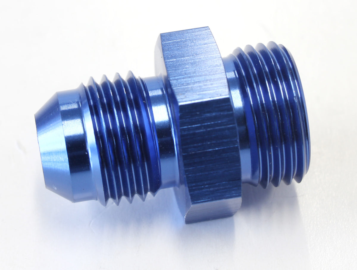 Carburettor Adapter - Male 5/8"-20 to -6AN Blue Finish. Suit Carter/Edelbrock Inlet Feed